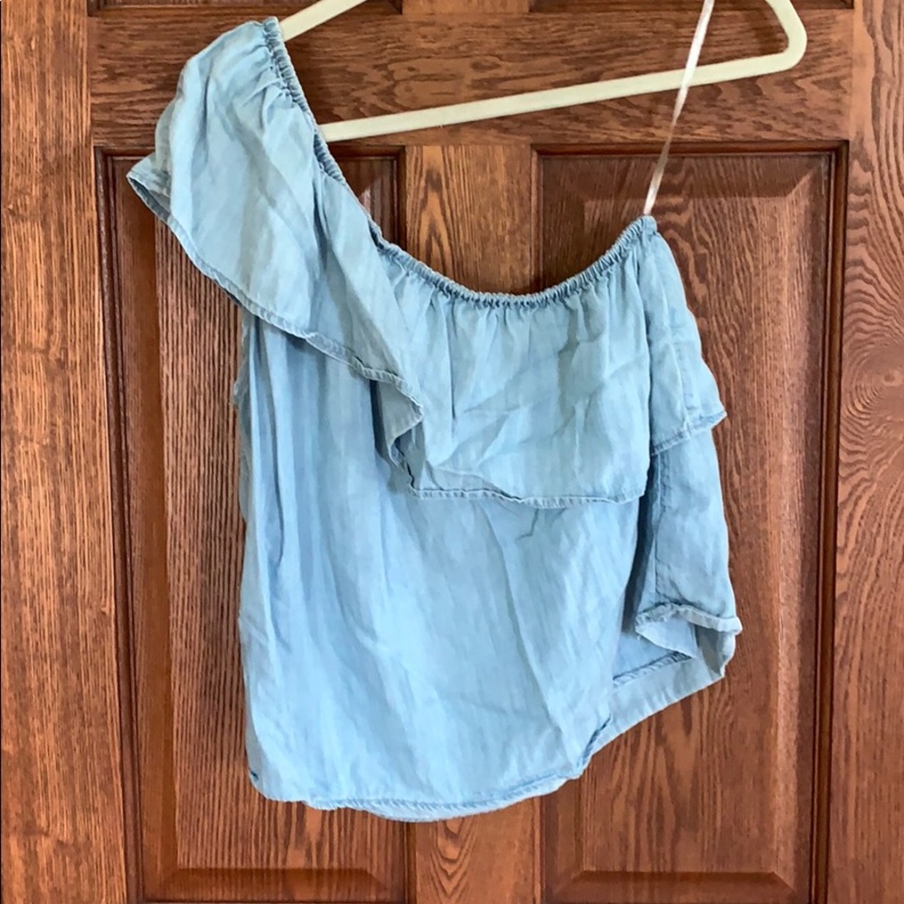 One shoulder chambray top
